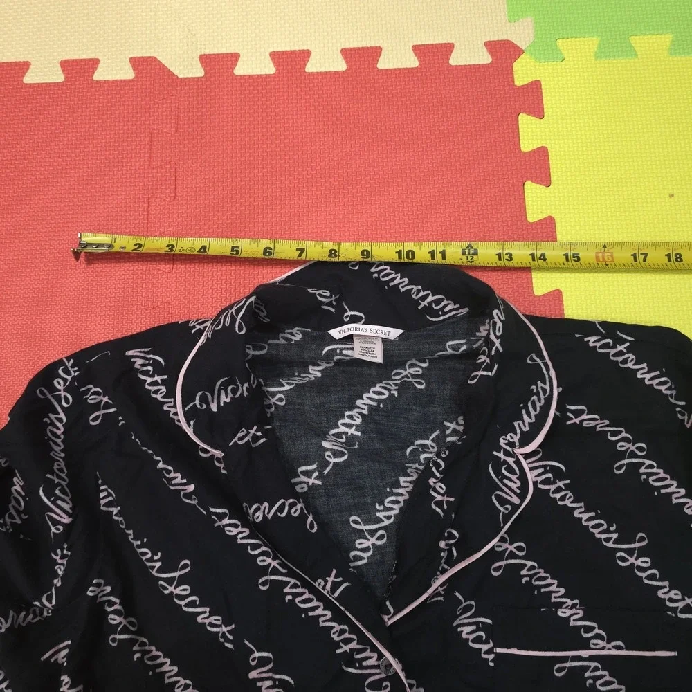 Victoria's Secret‎ Sleep Shirt Top Black Pink Logo Script Modal Cotton XL Short